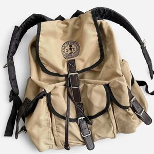 Sierra Club Tan Khaki Canvas Backpack Rucksack Knapsack Embroidered Logo